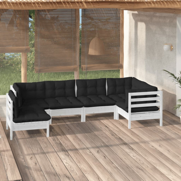 Muebles de jardín 6 pzas con cojines blanco madera de pino D