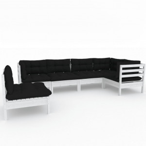 Muebles de jardín 6 pzas con cojines blanco madera de pino H