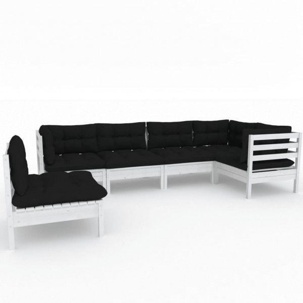 Muebles de jardín 6 pzas con cojines blanco madera de pino M 2