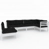 6 pcs conjunto lounge de jardim c/ almofadões pinho branco 2