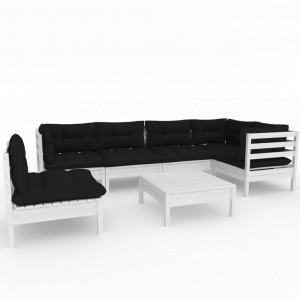 7 pcs conjunto lounge de jardim c/ almofadões pinho branco H