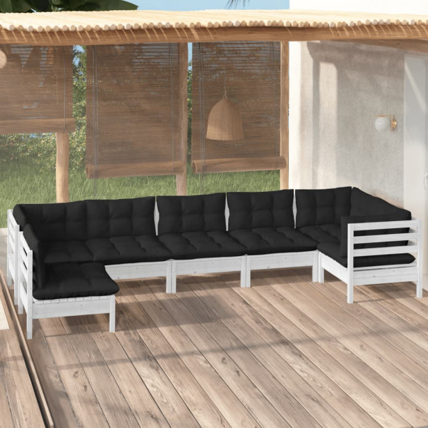 7 pcs conjunto lounge de jardim c/ almofadões pinho branco D