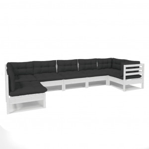 7 pcs conjunto lounge de jardim c/ almofadões pinho branco H
