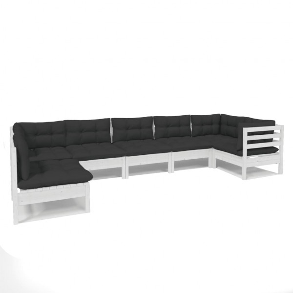 7 pcs conjunto lounge de jardim c/ almofadões pinho branco M 2