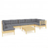 Juego de muebles de jardín 8 pzas y cojines madera pino gris 2