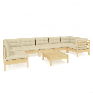 8 pcs conjunto lounge de jardim c/ almofadões cor creme pinho H