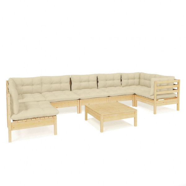 8 pcs conjunto lounge de jardim c/ almofadões cor creme pinho M 2