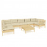 8 pcs conjunto lounge de jardim c/ almofadões cor creme pinho 2