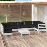 8 pcs conjunto lounge de jardim c/ almofadões pinho branco 1