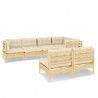 Muebles de jardín 7 pzas y cojines madera maciza de pino crema 2