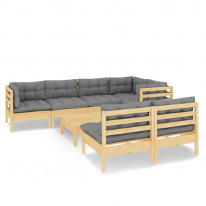 8 pcs conjunto lounge de jardim + almofadões cinza pinho maciço H