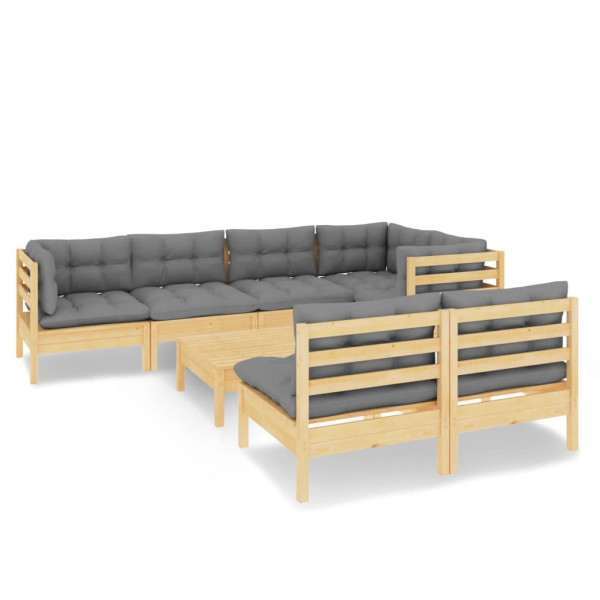 8 pcs conjunto lounge de jardim + almofadões cinza pinho maciço M 2