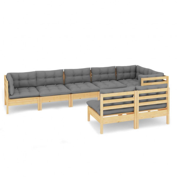 8 pcs conjunto lounge de jardim + almofadões cinza pinho maciço M 2