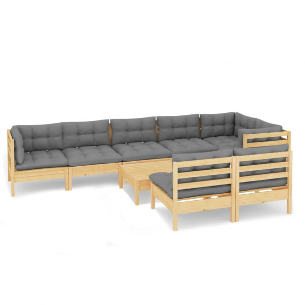 9 pcs conjunto lounge de jardim + almofadões cinza pinho maciço M 2
