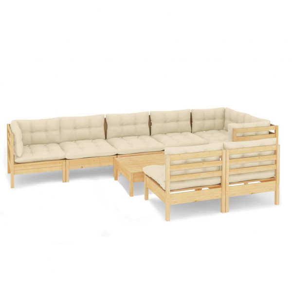 9 pcs conjunto lounge jardim c/ almofadões creme pinho maciço M 2