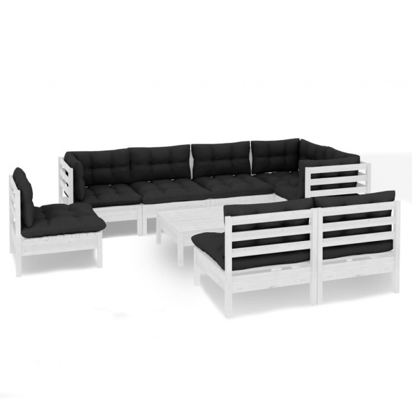 9 pcs conj. lounge de jardim c/ almofadões pinho maciço branco M 2