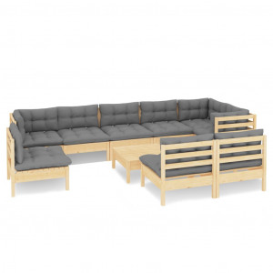 10pcs conjunto lounge de jardim + almofadões cinza pinho maciço H