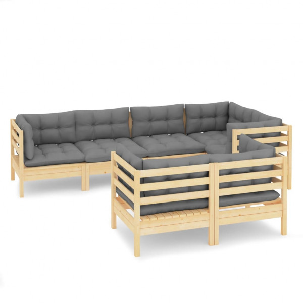 7 pcs conjunto lounge de jardim + almofadões cinza pinho maciço M 2