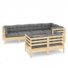 7 pcs conjunto lounge de jardim + almofadões cinza pinho maciço 2