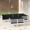 7 pcs conjunto lounge jardim c/ almofadões pinho maciço branco 1