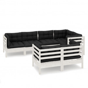7 pcs conjunto lounge jardim c/ almofadões pinho maciço branco H