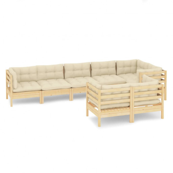 8 pcs conjunto lounge jardim c/ almofadões creme pinho maciço M 2