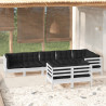 Muebles de jardín 8 pzas y cojines blanco madera maciza de pino 1