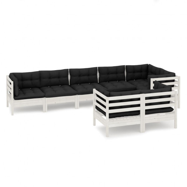 8 pcs conjunto lounge jardim c/ almofadões pinho maciço branco M 2