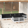 9 pcs conj. lounge de jardim c/ almofadões pinho maciço branco 1