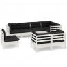 Muebles de jardín 8 pzas y cojines blanco madera maciza de pino 2