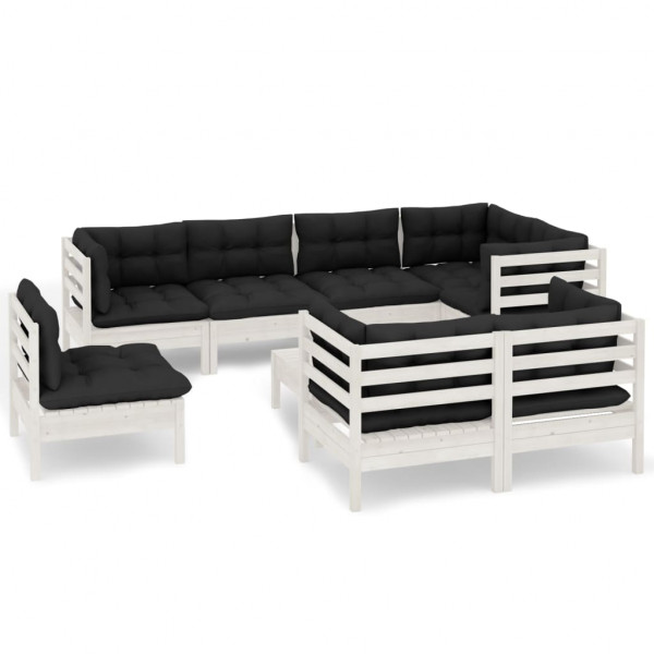 Muebles de jardín 9 pzas con cojines blanco madera maciza pino M 2