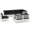 Muebles de jardín 9 pzas con cojines blanco madera maciza pino 2