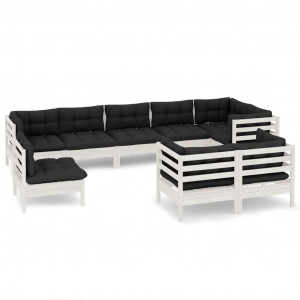 9 pcs conj. lounge de jardim c/ almofadões pinho maciço branco H