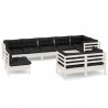 9 pcs conj. lounge de jardim c/ almofadões pinho maciço branco 2