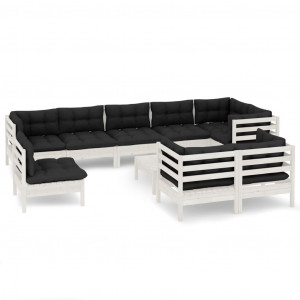 Muebles de jardín 10 pzas con cojines blanco madera maciza pino H