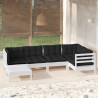 6 pcs conj. lounge de jardim c/ almofadões pinho maciço branco 1