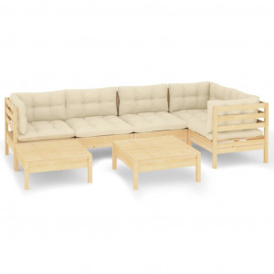 7 pcs conjunto lounge jardim c/ almofadões creme pinho maciço H