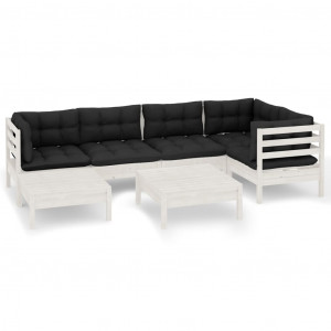 7 pcs conj. lounge de jardim c/ almofadões pinho maciço branco H