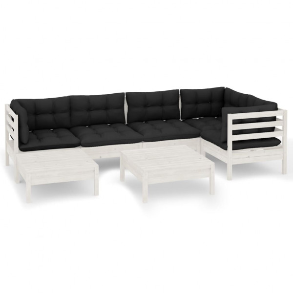 7 pcs conj. lounge de jardim c/ almofadões pinho maciço branco M 2