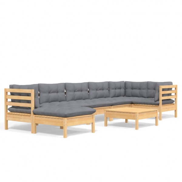 8 pcs conjunto lounge de jardim + almofadões cinza pinho maciço M 2