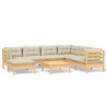 Muebles de jardín 8 pzas y cojines madera maciza de pino crema 2