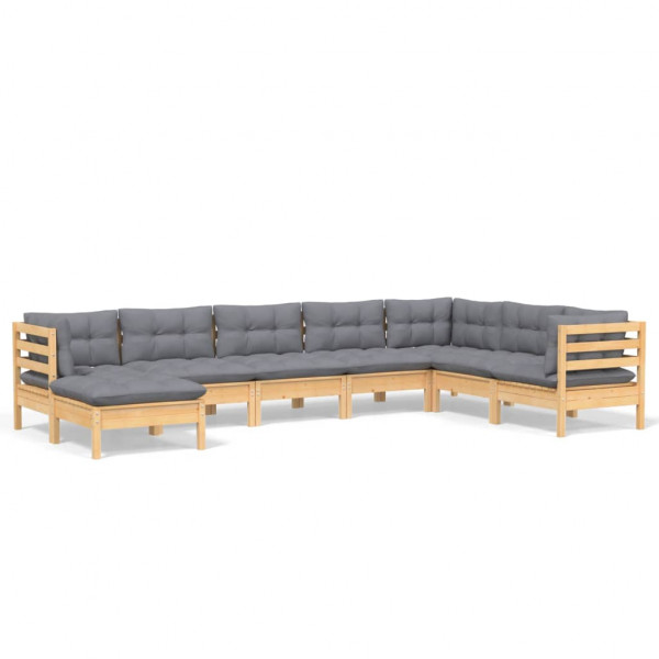 8 pcs conjunto lounge de jardim + almofadões cinza pinho maciço M 2