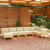 Muebles de jardín 8 pzas y cojines madera maciza de pino crema 1