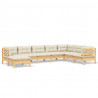 Muebles de jardín 8 pzas y cojines madera maciza de pino crema 2
