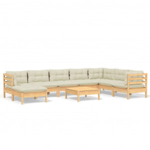 9 pcs conjunto lounge jardim c/ almofadões creme pinho maciço H