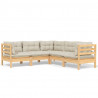 5 pcs conjunto lounge jardim c/ almofadões creme pinho maciço 2