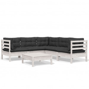 Muebles de jardín 6 pzas con cojines blanco madera maciza pino H