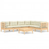 Muebles de jardín 7 pzas y cojines madera maciza de pino crema 2
