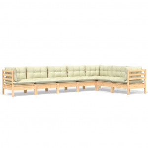 Muebles de jardín 7 pzas y cojines madera maciza de pino crema H