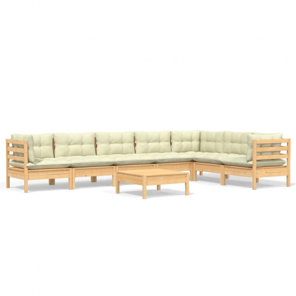 8 pcs conjunto lounge jardim c/ almofadões creme pinho maciço M 2